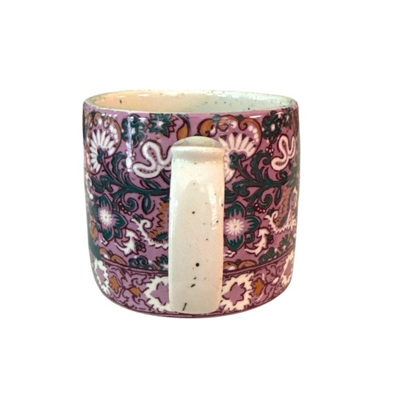 Anthropologie Block Printed Monogram Initial K Purple Green Floral Coffee Mug - Picture 2 of 7